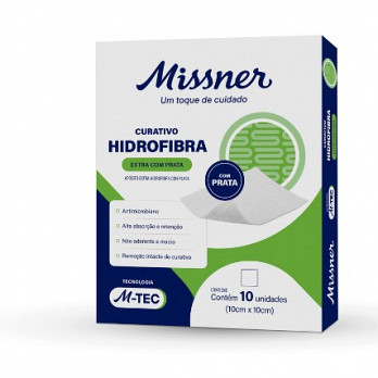 CURATIVO DE HIDROFIBRA EXTRA COM PRATA 10cm X 10cm 10UN POR CARTUCHO
