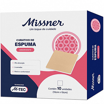 Curativo de Espuma Absorvente de Silicone sem borda M-TEC 10cmX10cm CX C/ 10UN