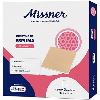 Curativo de Espuma Absorvente de Silicone sem borda M-TEC 15cmX15cm CX C/ 5 UN