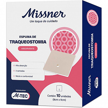 Curativo de Espuma Absorvente para Traqueostomia M-TEC 8cmx9cm cartucho com 10 unidades