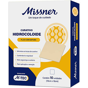 Curativo Hidrocoloide Plus com Espuma M-TEC 10cm x 10cm cx c/ 10un