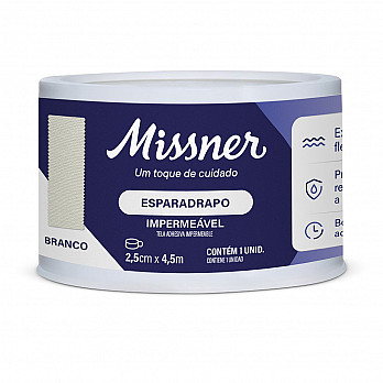 Esparadrapo Impermeável Branco Missner 2,5cm x 4,5m