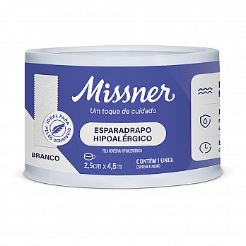 Esparadrapo Impermeável Hipoalérgico Missner 2,5cm x 4,5m - Sem Látex